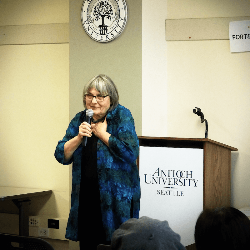 Professor Emerita Mary Lou Finley lectures at Antioch University in Seatlle, WA.