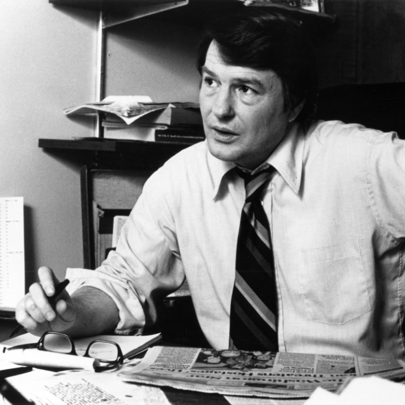 Jim Lehrer covering the Senate Watergate hearings for public broadcasting in the summer of 1973.