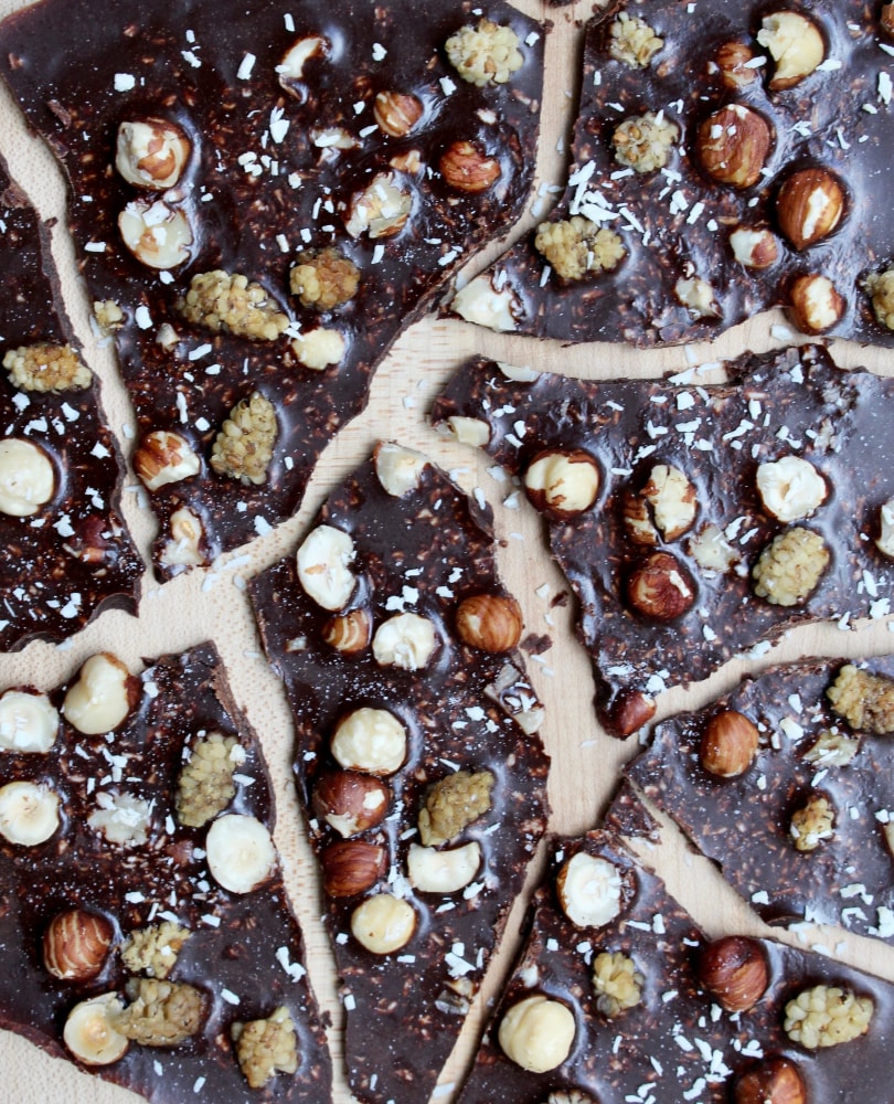 Hazelnut Mulberry &amp; Coconut Chocolate Bark