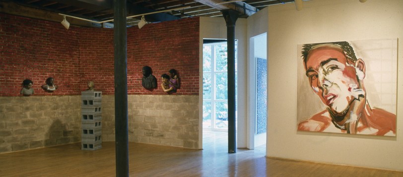 Installation view at Rhona Hoffman Gallery, Group Exhibition, John Ahearn, Mike Glier, Jenny Holzer, Tom Otterness, 1983