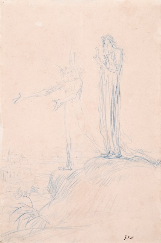Jean-François Millet The Temptation of Christ (Christ Tenté par le diable) Blue crayon on paper 12 x 7 13/16 inches