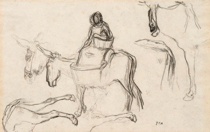 Jean-François Millet Study for The Departure for Work (Etude pour le Départ au Travail), c. 1857-59 Black conte crayon on paper 9 x 14 1/8 inches