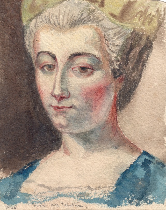 Portrait-After a Snuffbox, 1846 Watercolor and pencil on paper 5 7/8 x 4 7/8 inches Titled and dated on reverse in pencil