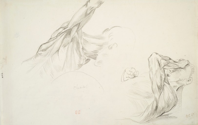 Eugene Delacroix, Two Studies of the Flayed Muscles of a Man's Head and Shoulder Pencil on paper 9 5/8 x 14 5/8 inches