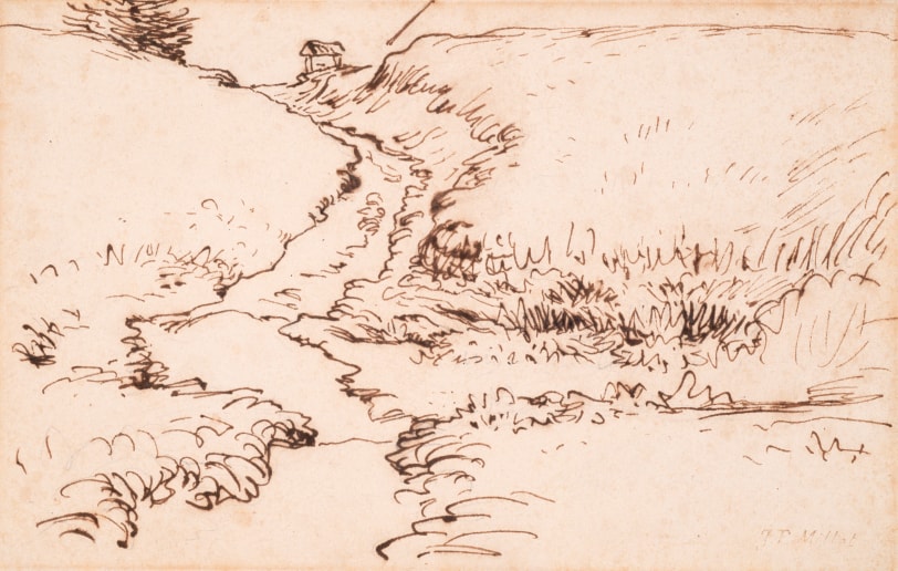 Jean-François Millet, The Winding Road near Vichy, Auvergne (Chemin montant aux environs de Vichy, Auvergne), c. 1866-68 Pen and ink on paper 5 1/4 x 8 5/16 inches