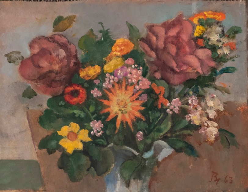 BALTHUS French, 1908-2001 . Fleurs, 1963 Oil and casein on canvas 13 3/4 x 17 5/8 in.