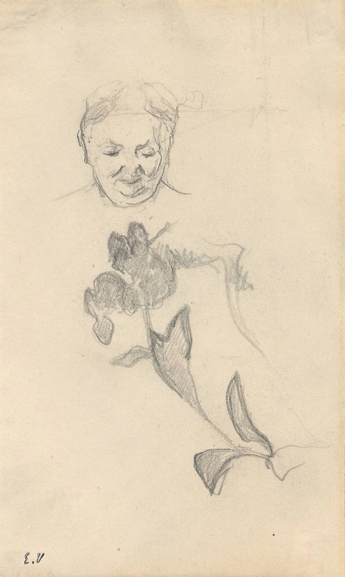 Edouard Vuillard Studies of Madame Vuillard and Foliage, c. 1895 Pencil on paper 6 7/8 × 4 1/8 inches