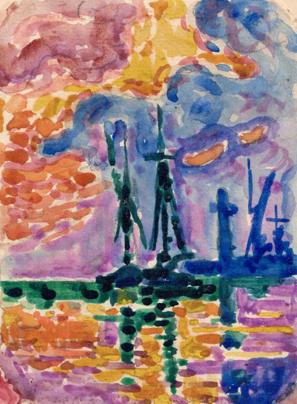 Paul Signac Saint-Tropez, la jet&eacute;e, 1905 Gouache and pencil on paper 5 5/8 x 4 inches