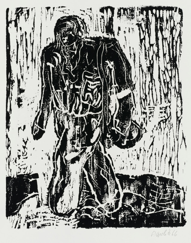 Georg Baselitz Der Neue Typ (The New Type) 1966 Woodcut on paper 24 1/8 x 17 inches Copyright Georg Baselitz 2022