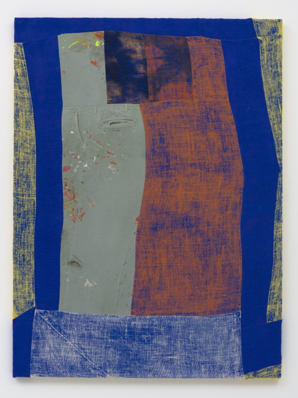 Evan Nesbit My Favorite Pants (PTSD), 2017 Acrylic, dye, cotton fabric on burlap 63 x 47 in (160.0 x 119.4 cm)