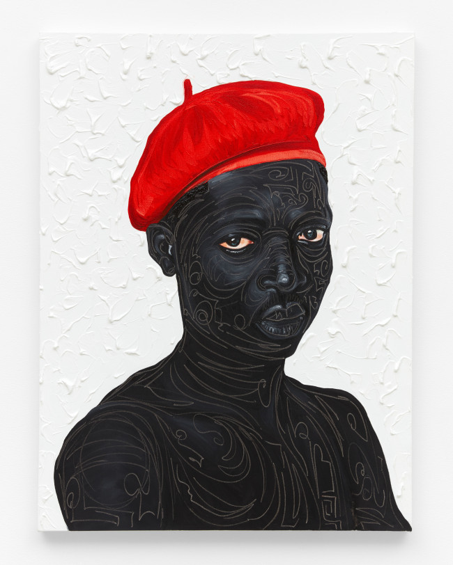 Otis Kwame Kye Quaicoe Red Beret Boy, 2021 Oil on canvas 40.25 x 30 in (102.2 x 76.2 cm)