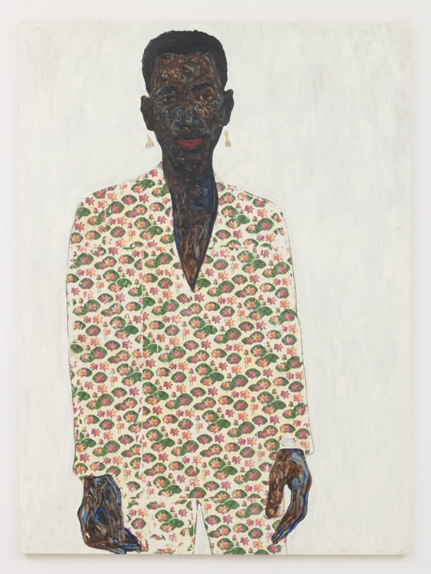 Amoako Boafo 2pc Floral Suit, 2020 Oil on canvas with appliqu&eacute; 83.25 x 61 in (211.5 x 154.9 cm) Collection of the Minneapolis Institute of Art, Minnesota