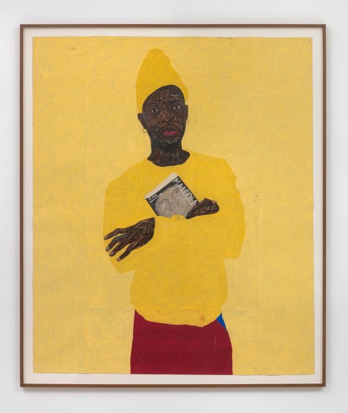 Amoako Boafo In Yellow with Malcolm, 2018 Oil on paper 70.87 x 59.05 in (180 x 150 cm)