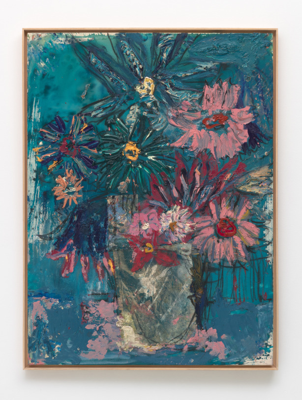 Daniel Crews-Chubb Flowers (Midnight Blue), 2020 Oil and mixed media on canvas 54.72 x 40.94 in (139 x 104 cm)