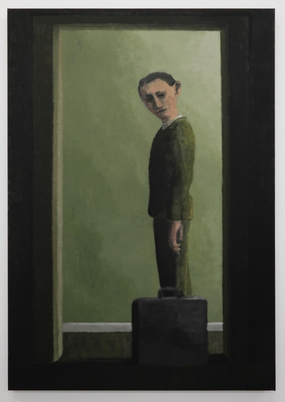 Lenz Geerk Untitled (Man with Briefcase), 2019 Acrylic on canvas 39.37 x 27.56 in (100 x 70 cm)