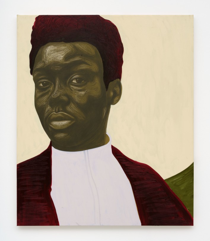Collins Obijiaku Red Head II, 2021 Oil and charcoal on canvas 47 x 39.5 in (119.4 x 100.3 cm)