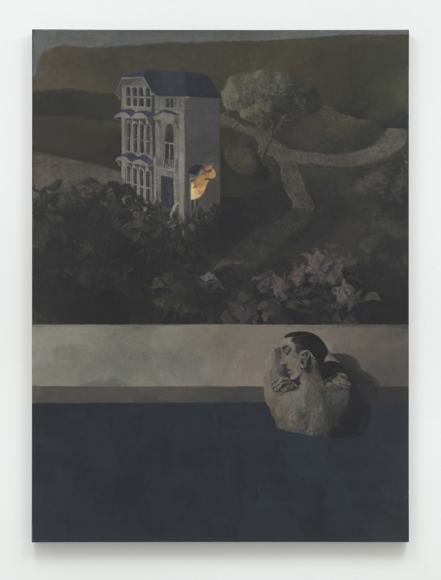 Lenz Geerk  House on Fire, 2021  Acrylic on canvas  59.06 x 43.31 in (150 x 110 cm)