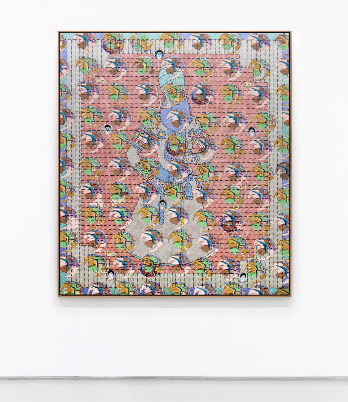 Ardeshir Tabrizi Shah Khuda, 2019 Silk thread, cotton floss and pearlescent acrylic ink on canvas 56 x 49 in (142.2 x 124.5 cm)i