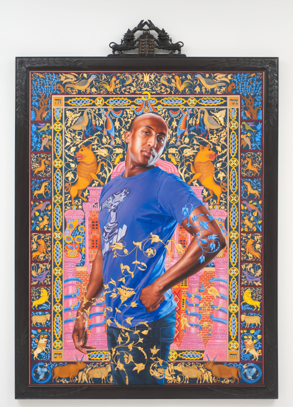 Kehinde Wiley Alios Itzhak (The World Stage: Israel), 2011 Oil and enamel on canvas 95.937 x 72 in (243.7 x 182.9 cm) Collection of The Jewish Museum, New York Purchase: Gift of Lisa and Steven Tananbaum Family Foundation; Gift in honor of Joan Rosenbaum, Director of the Jewish Museum from 1981-2011, by the Contemporary Judaica, Fine Arts, Photography, and Traditional Judaica Acquisitions Committee Funds, 2011-2031