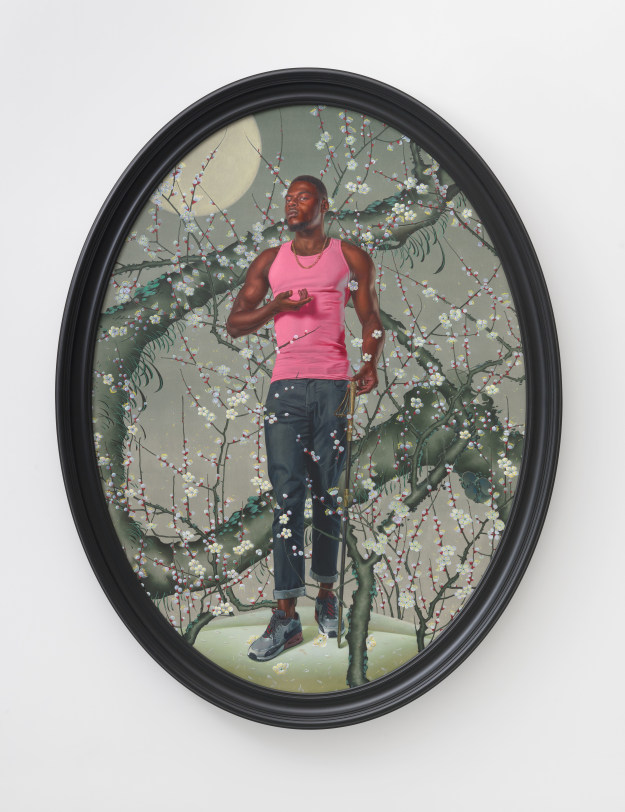 Kehinde Wiley Portrait of Oluranti Olaose II, 2023 Oil on linen 96 x 72 in (243.8 x 182.9 cm) canvas 104 x 80 x 5 in (264.2 x 203.2 x 12.7 cm) framed exhibition