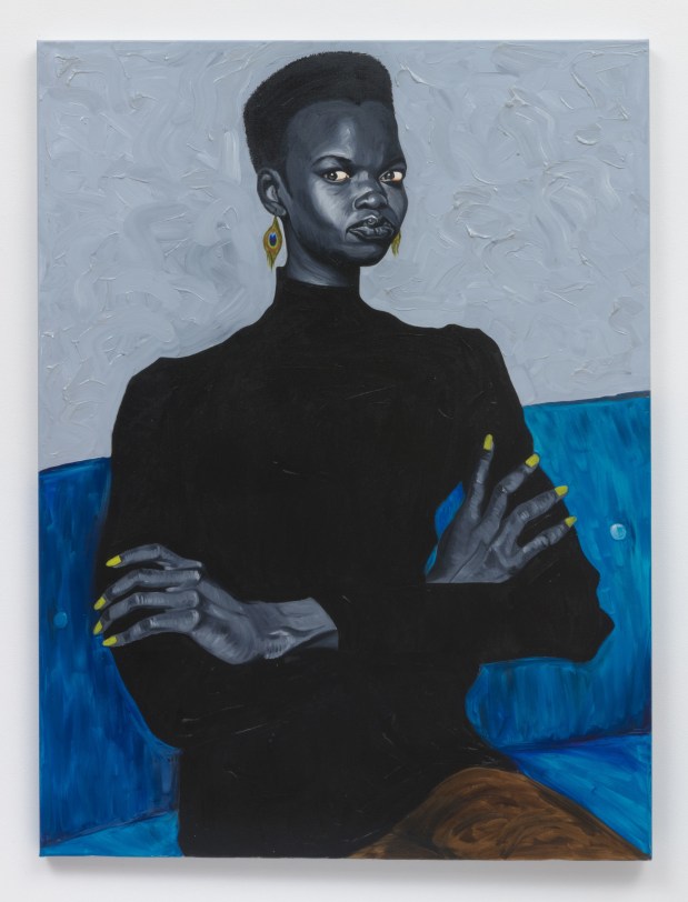 Otis Kwame Kye Quaicoe Nykhor on Blue Couch,&nbsp;2019 Oil on canvas 48 x 36 in (121.9 x 91.4 cm)