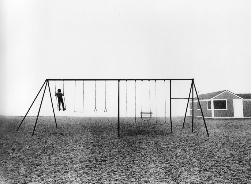 Boy Standing on Swing, Compo Beach, Westport, CT, 1975, Gelatin silver print