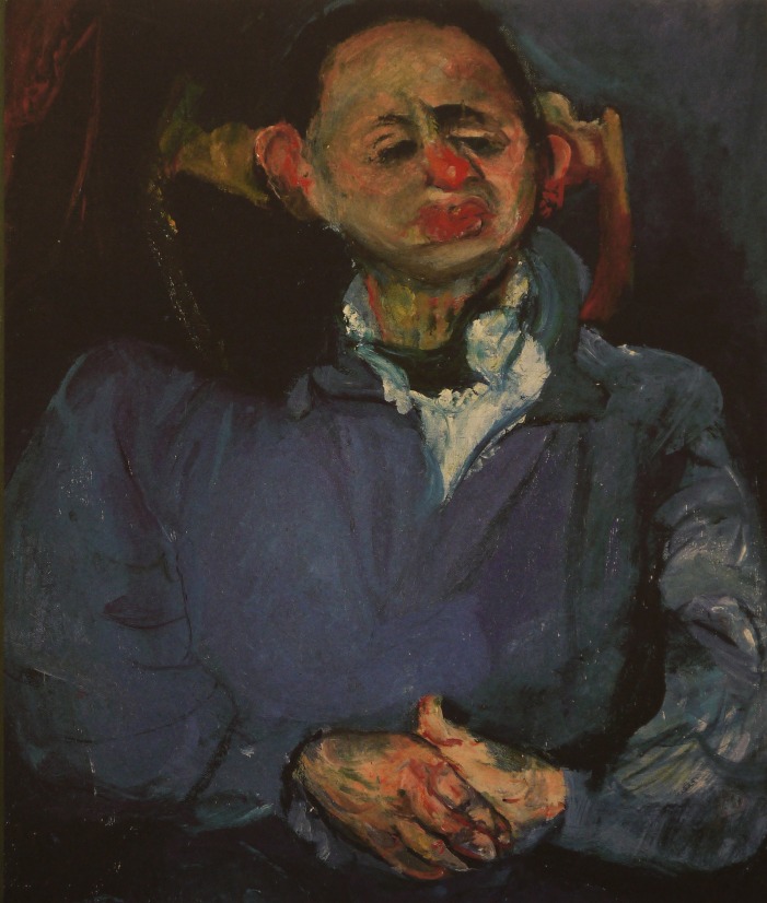 Image of the front cover of the book Soutine / Bacon which features Chaim Soutine's painting, Portrait of the Sculptor, Oscar Miestchaninoff, 1923-24