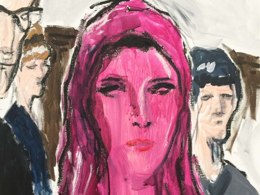 Painting of woman in veil by Richard Haines