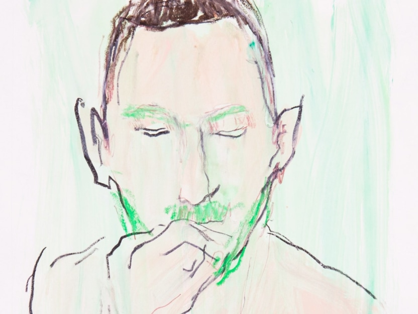 Drawing of man with green beard by Richard Haines