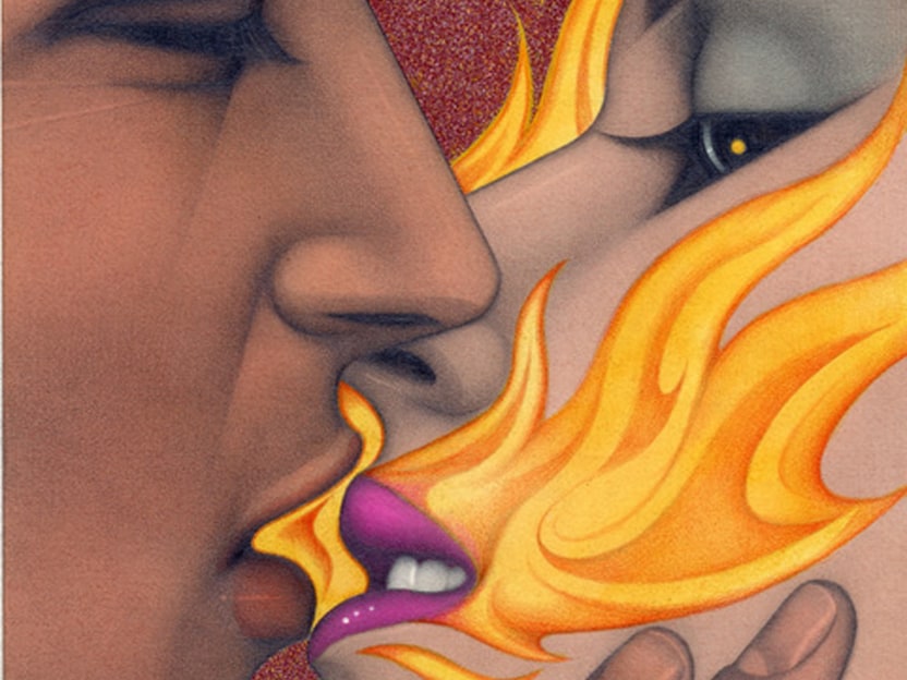 Drawing of kissing couple by Mel Odom