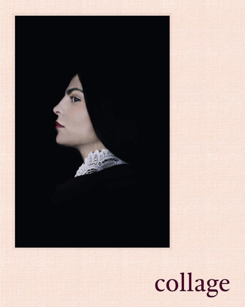 book cover for Collage featuring a photograph of a woman in profile wearing black against a black background