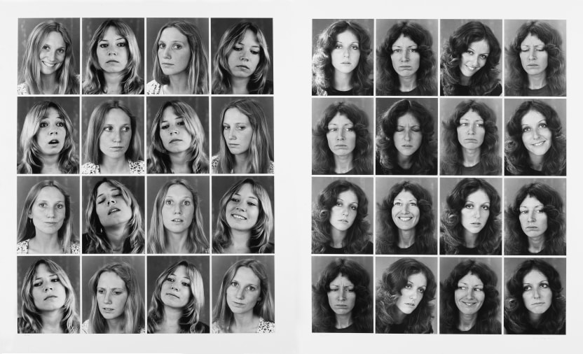 an 8 x 4 of gelatin silver prints with headshots of two blonde women on the left and two brunette women on the right each making different facial expressions