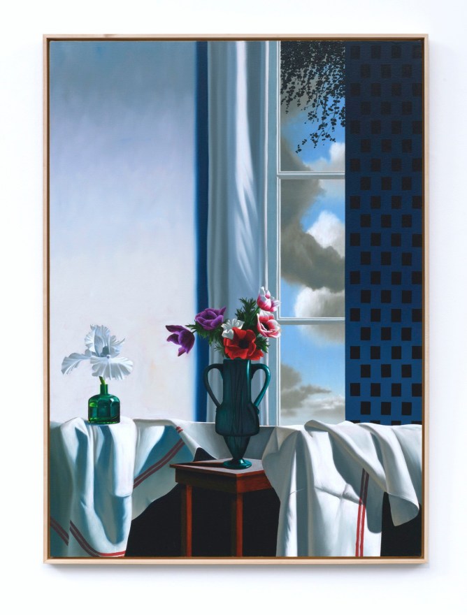 Bruce Cohen, Interior with Bearded Iris and Anemones, 2019, Oil on canvas