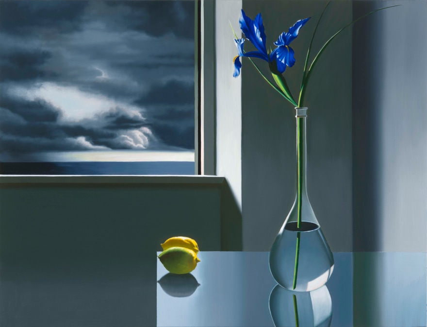 Bruce Cohen, Iris and Lemons on Glass Table, Oil on canvas