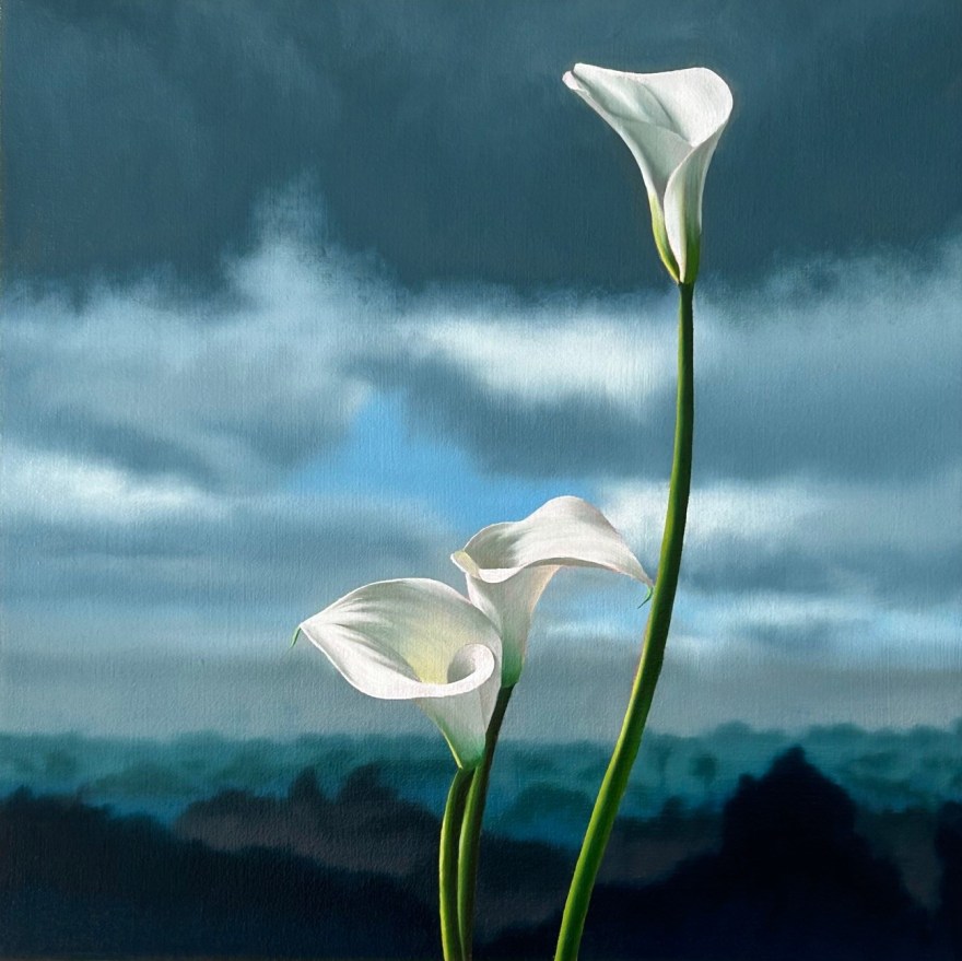 Bruce Cohen Calla Lilies Against Landscape, 2025 Oil on canvas
