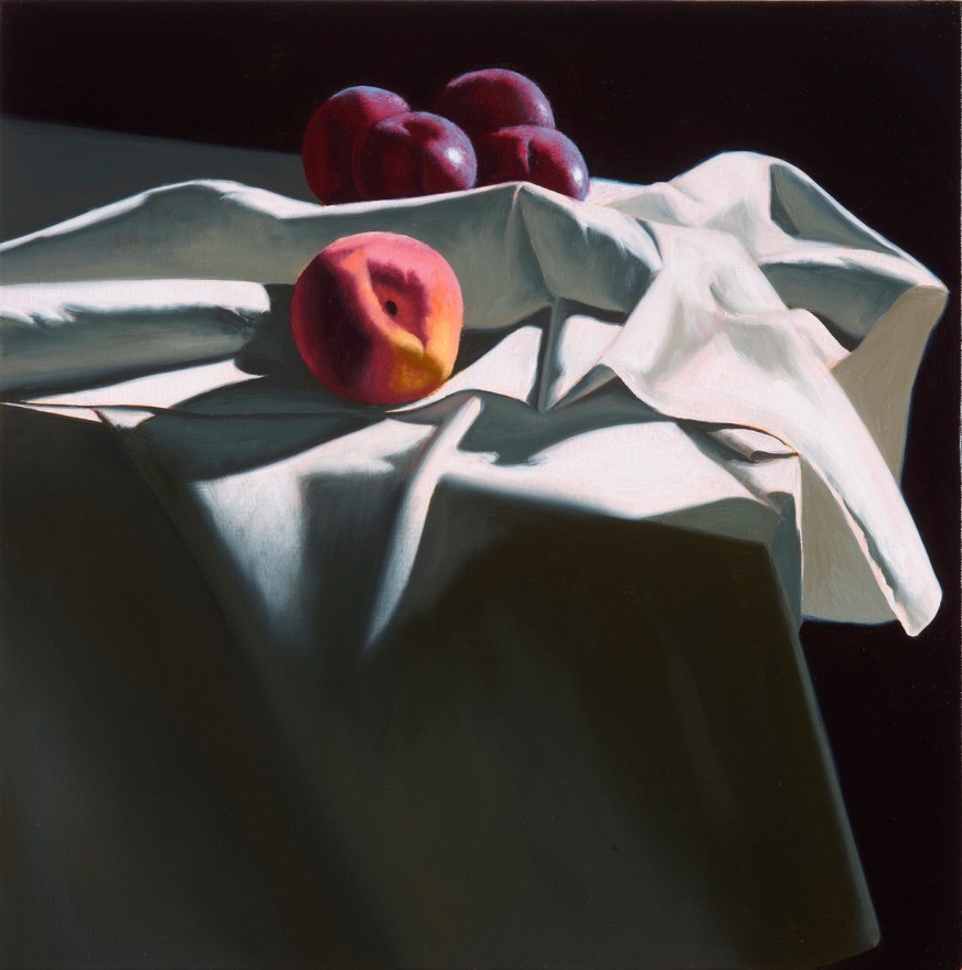 Bruce Cohen, Still Life with Peach and Four Plums, Oil on canvas, painting