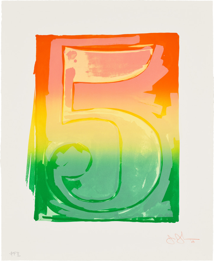 Jasper Johns, Figure Five,&nbsp;from the Color Numeral Series, 1967, Lithograph, rare edition, Signed and numbered