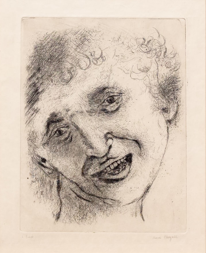 Marc Chagall, Self Portrait with a Laughing expression, Etching and drypoint