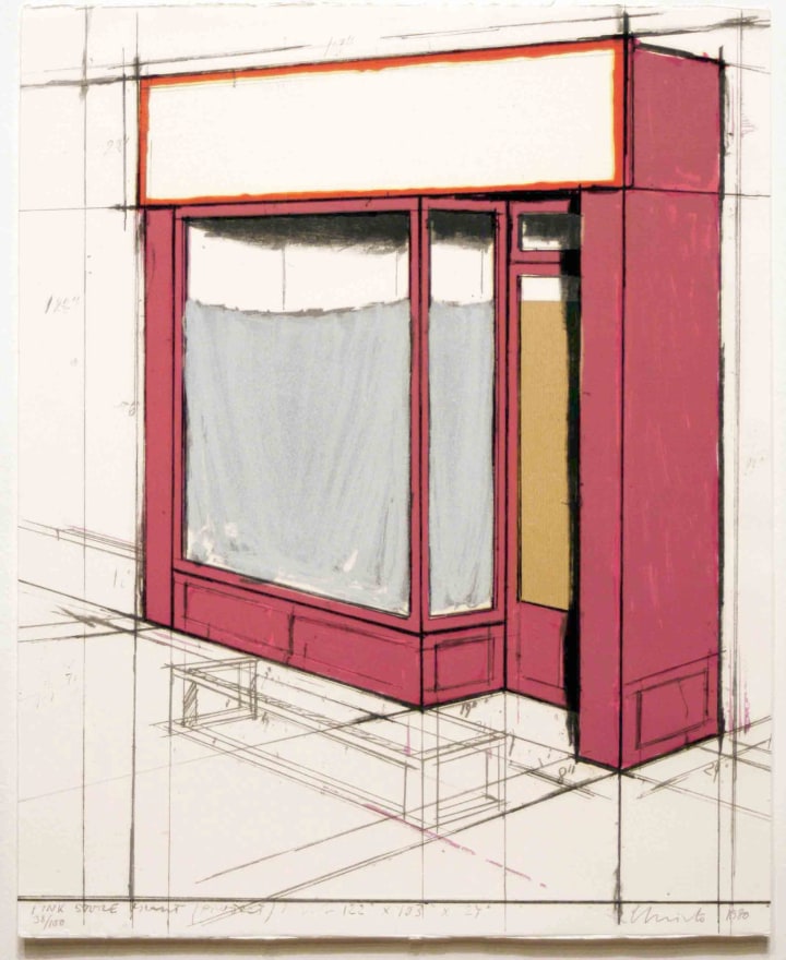 Christo, Pink Store Front, Lithograph