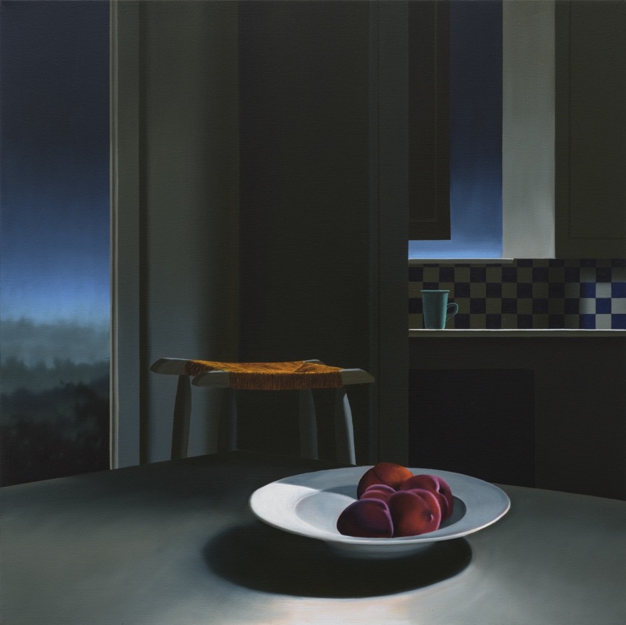 Bruce Cohen, Interior with Peaches and Evening Sky, Oil on canvas