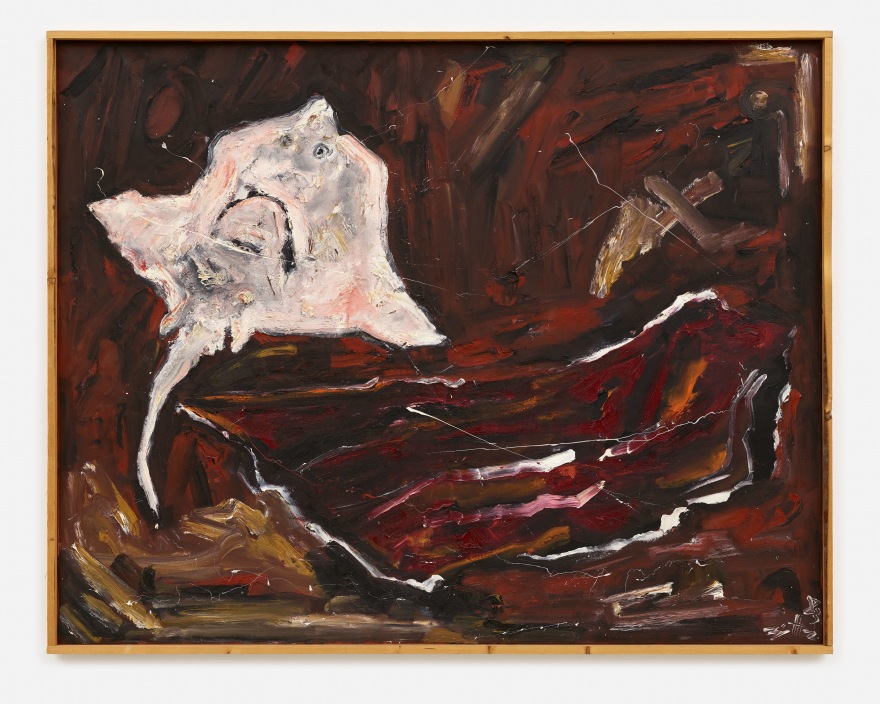 Werner Büttner, Stilleben mit Rochen und Sonderangebot, 1983, Oil on canvas, 60 7/8 x 76 5/8 x 2 in, 154.5 x 194.5 x 5 cm, WB83.002