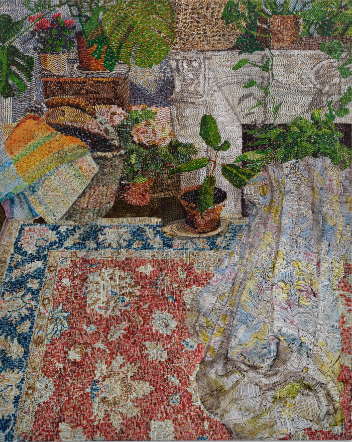 Gregory Hodge Red Rug with Plants, 2025 Acrylic on linen 78 3/4 x 63 in 200 x 160 cm (GHO25.018)