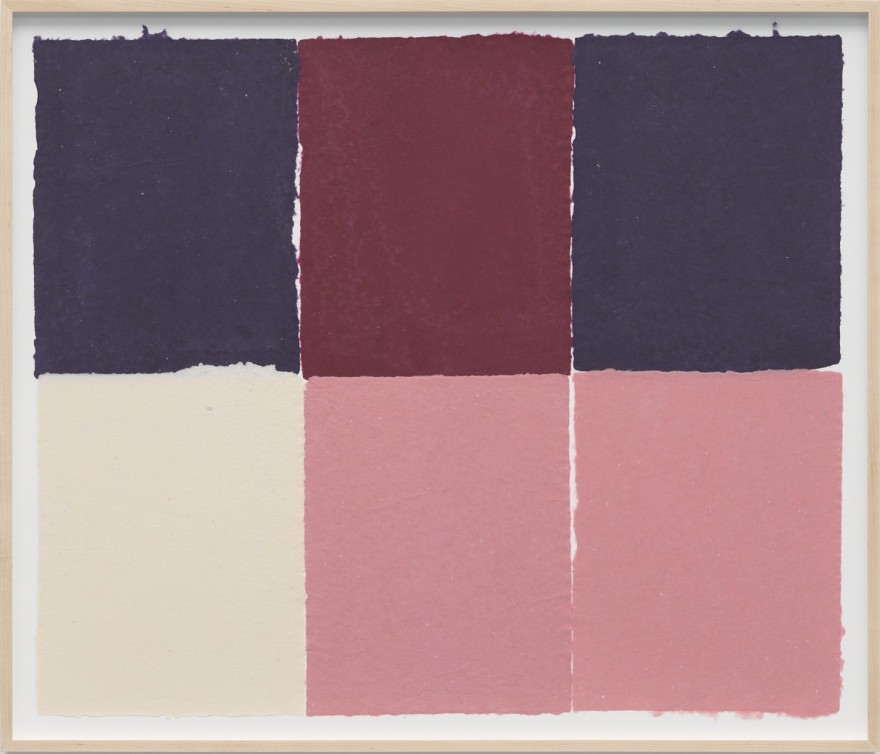 Ethan Cook Purples, red, pinks, off-white, 2022 Handmade pigmented paper 30 1/4 x 30 1/2 in (framed) 76.8 x 77.5 cm (framed) (ECO22.040)