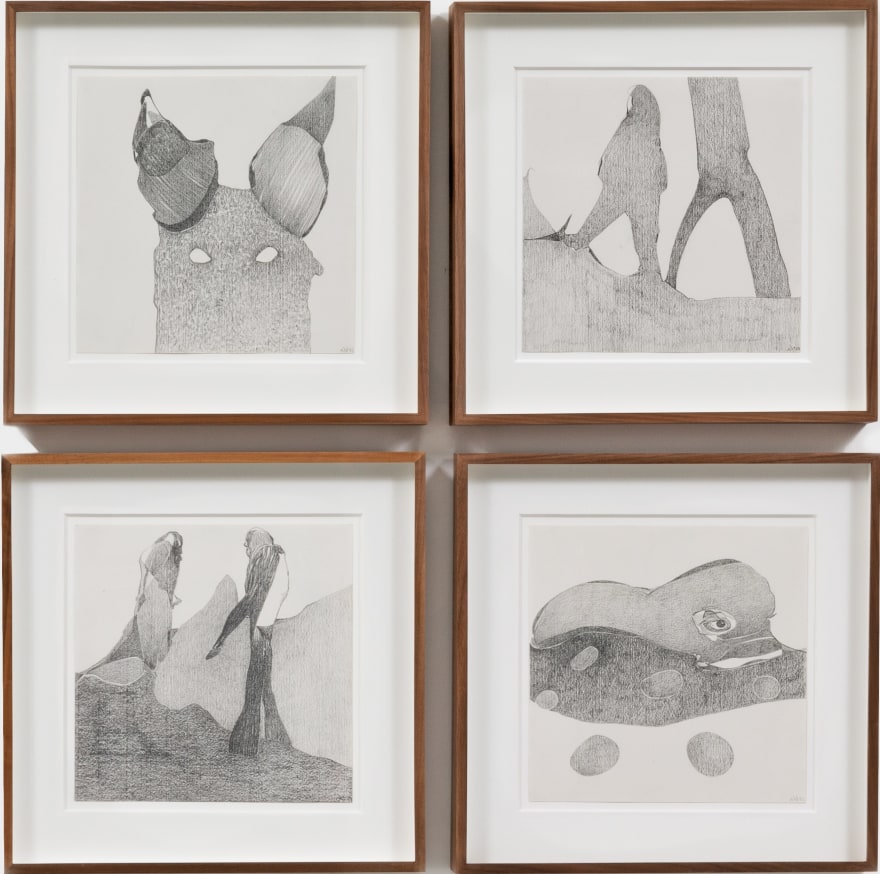 Nicola Tyson Group 4, 2021 Suite of 4 graphite works on paper 12 1/8 x 12 1/8 x 1 1/2 in (each, framed) 30.8 x 30.8 x 3.8 cm (each, framed) (NTY21.013)