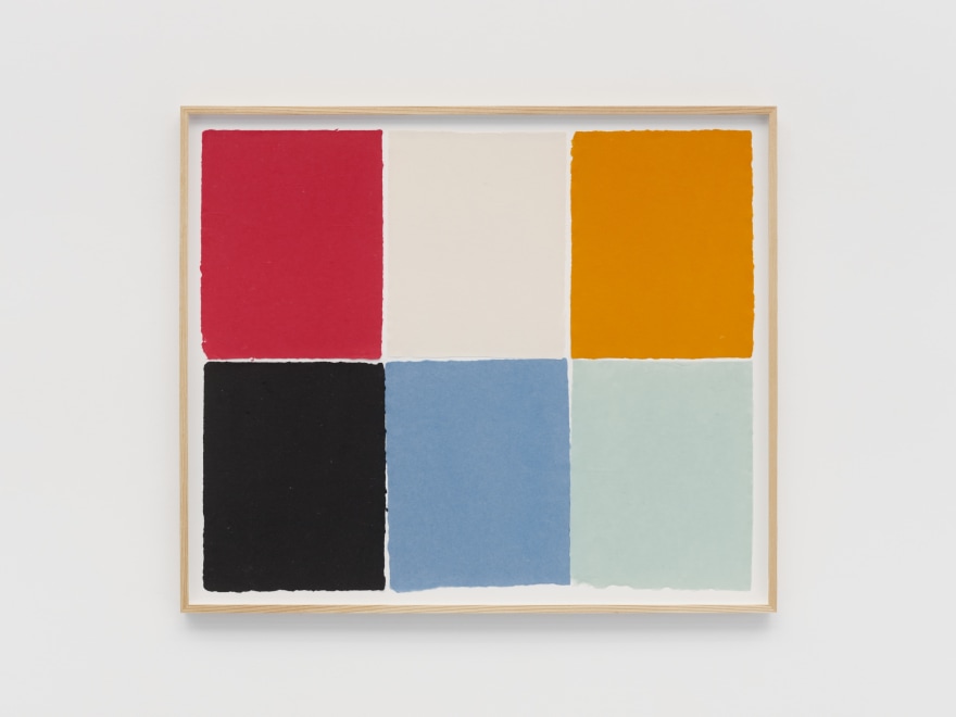Ethan Cook Red, white, yellow, black, blue, light blue, 2021 Handmade pigmented paper 30 x 36 inches 76.2 x 91.4 cms (ECO21.016)