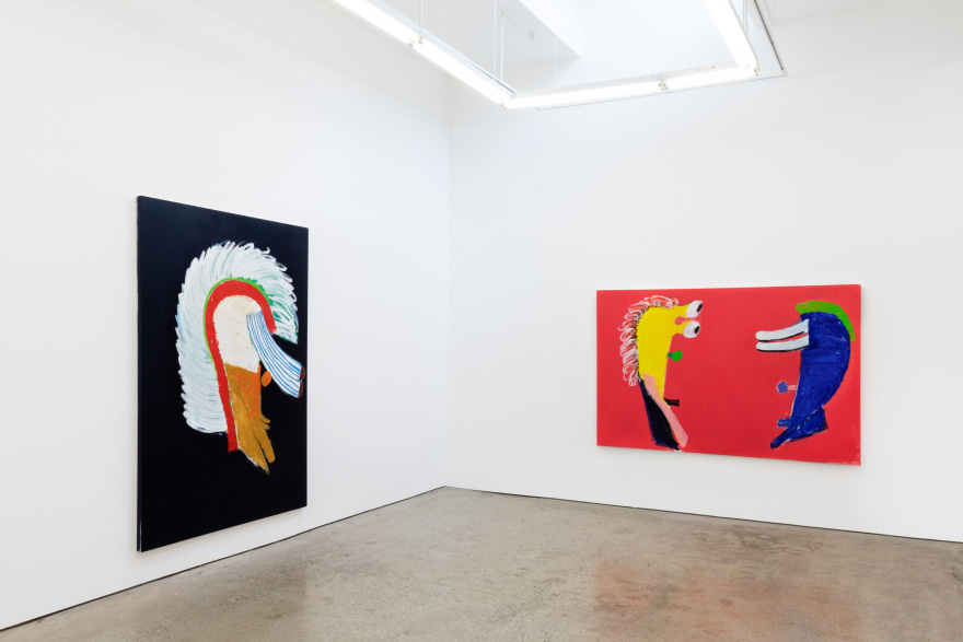 Installation View of &quot;Black Elk Speaks&quot;, a Black and a Red painting by Wulff