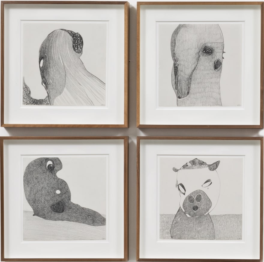Nicola Tyson Group 2, 2021 Suite of 4 graphite works on paper 12 1/8 x 12 1/8 x 1 1/2 in (each, framed) 30.8 x 30.8 x 3.8 cm (each, framed) (NTY21.008)