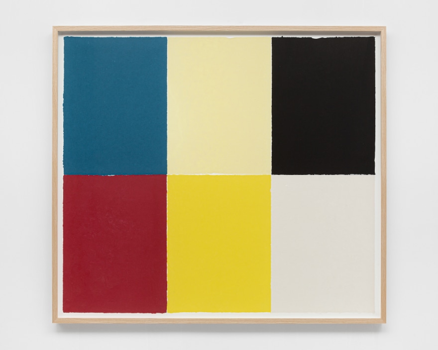 Ethan Cook, Blue, red, alabaster, yellow, black, white, 2020. Handmade pigmented paper 51 1/2 x 57 1/2 in, 130.8 x 146.1 cm (ECO20.026)