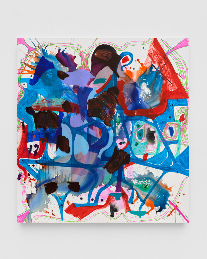Joanne Greenbaum Untitled, 2022 Oil, ink, flashe, and marker on canvas 75 x 65 in 190.5 x 165.1 cm (JGR22.037)