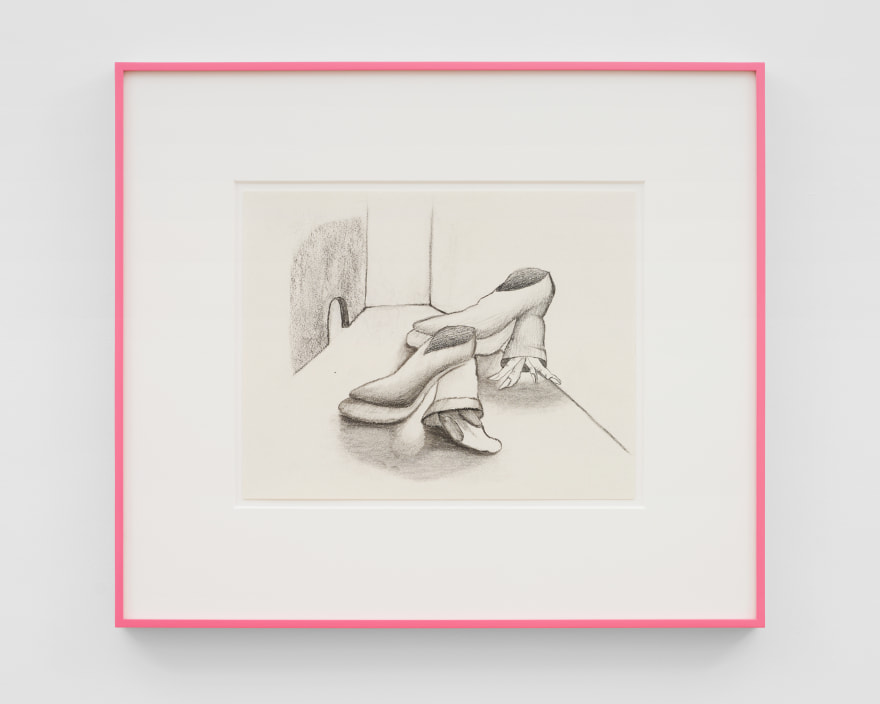 Ginny Casey Creeping Shoes, 2022 Charcoal on paper 20 1/8 x 23 1/8 x 1 1/2 in (framed) 51.1 x 58.7 x 3.8 cm (framed) (GCA22.020)